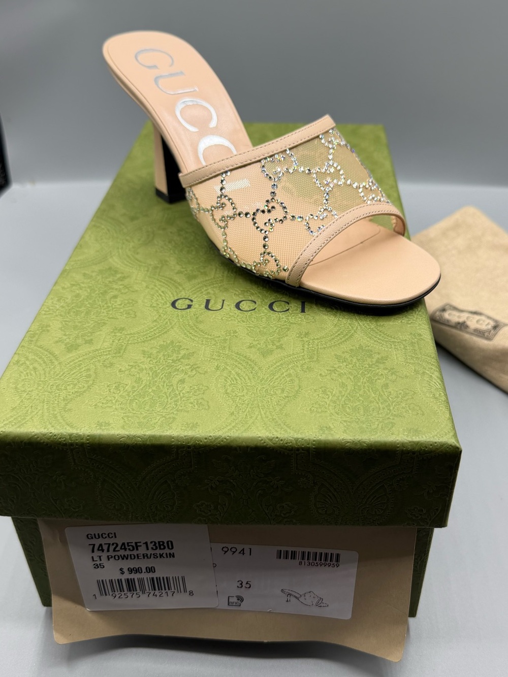 Gucci Beige Crystal-Embellished Open-Toe Slide Mule - Picture 2 of 2